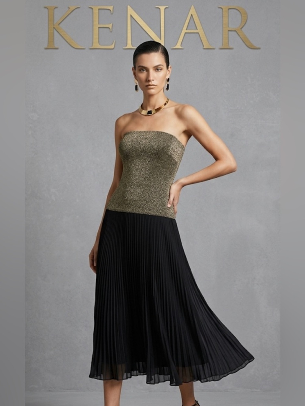 Gorgeous Kenar designer vintage strapless gold & black dress sz Small